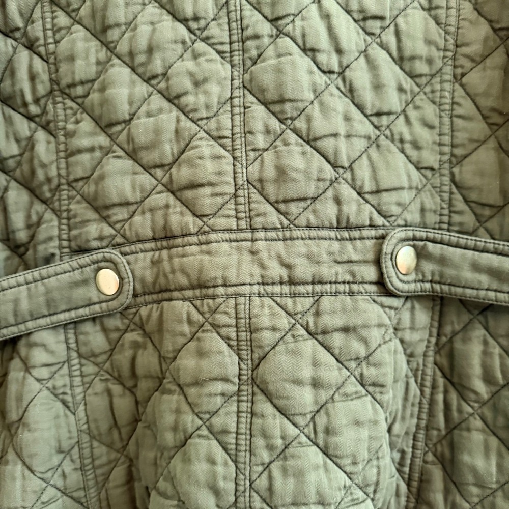 J.Crew Womens Olive Green Quilted Field Barn Jacket XLT Cotton Gold Snaps - Picture 11 of 15